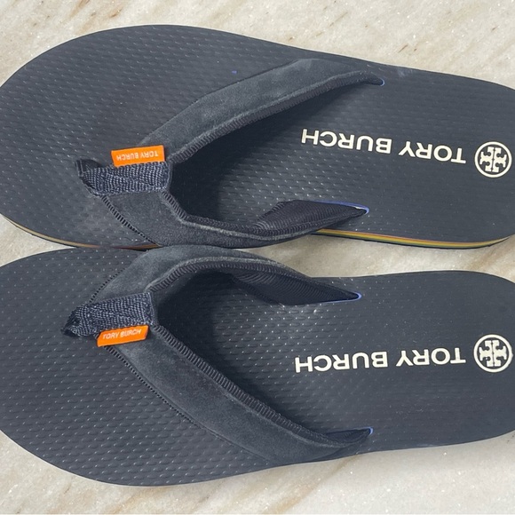 Tory Burch flip flops platform women’s sz 9 Blue with Rainbow Sole - Picture 3 of 9